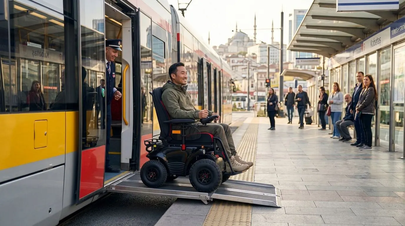 Meyra Optimus 2 akülü tekerlekli sandalye ile erişilebilir toplu taşıma kullanımı